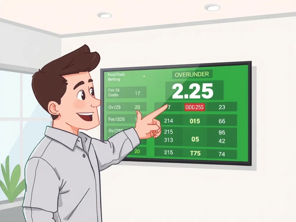 Minh họa người hướng dẫn giải thích cách đọc kèo tài xỉu 2.25 trên bảng tỷ số bóng đá trực quan, minh họa vector hiện đại, nền xanh dương chuyên nghiệp