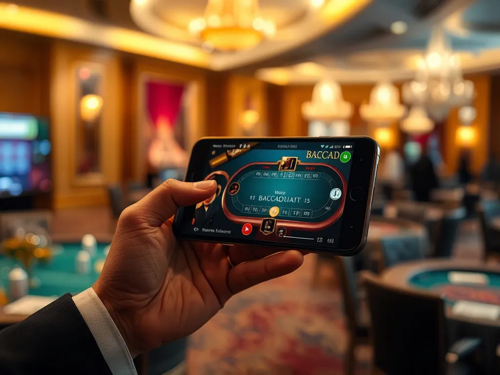 Người dùng cầm điện thoại thao tác trên giao diện bàn baccarat, tải ứng dụng GO88 để đánh baccarat trực tuyến mọi lúc mọi nơi. Người dùng cầm điện thoại thao tác trên giao diện bàn baccarat, tải ứng dụng GO88 để đánh baccarat trực tuyến mọi lúc mọi nơi.