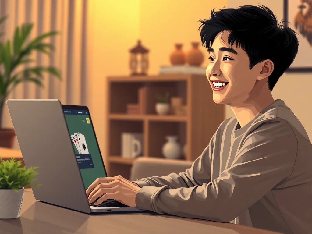 Người mới bắt đầu học cách chơi poker trực tuyến trên laptop với giao diện game hiện đại, không gian làm việc tại nhà ấm cúng và thân thiện. Người mới bắt đầu học cách chơi poker trực tuyến trên laptop với giao diện game hiện đại, không gian làm việc tại nhà ấm cúng và thân thiện.